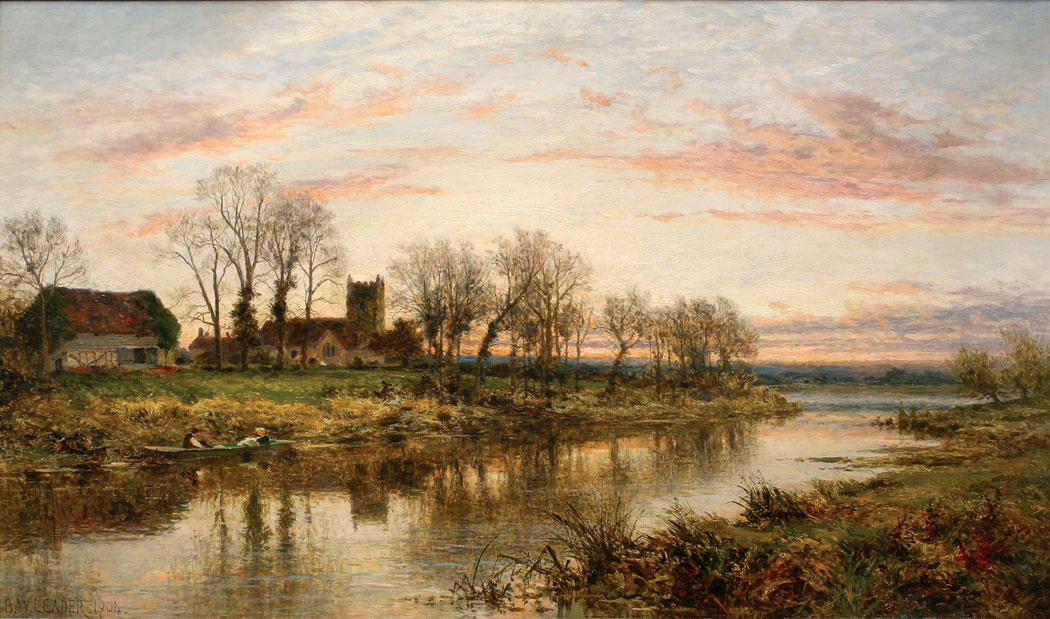 Wikioo.org - The Encyclopedia of Fine Arts - Painting, Artwork by Benjamin Williams Leader - EVENING ON THE THAMES AT WARGRAVE