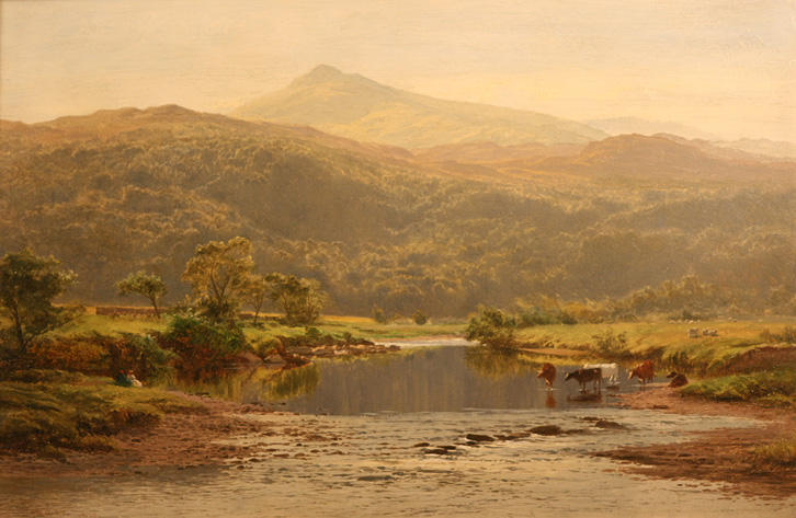Wikioo.org - The Encyclopedia of Fine Arts - Painting, Artwork by Benjamin Williams Leader - SCENE ONTHE LLUGWY WITH MOEL SIABOD IN DISTANCE