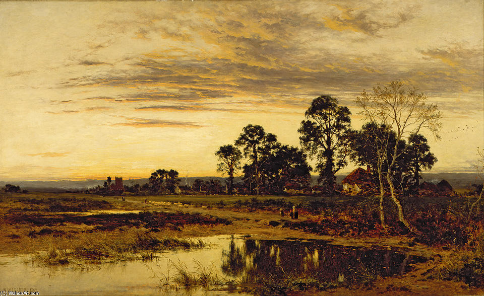 Wikioo.org - The Encyclopedia of Fine Arts - Painting, Artwork by Benjamin Williams Leader - WHEN SUN IS SET. A WORCESTER VILLAGE