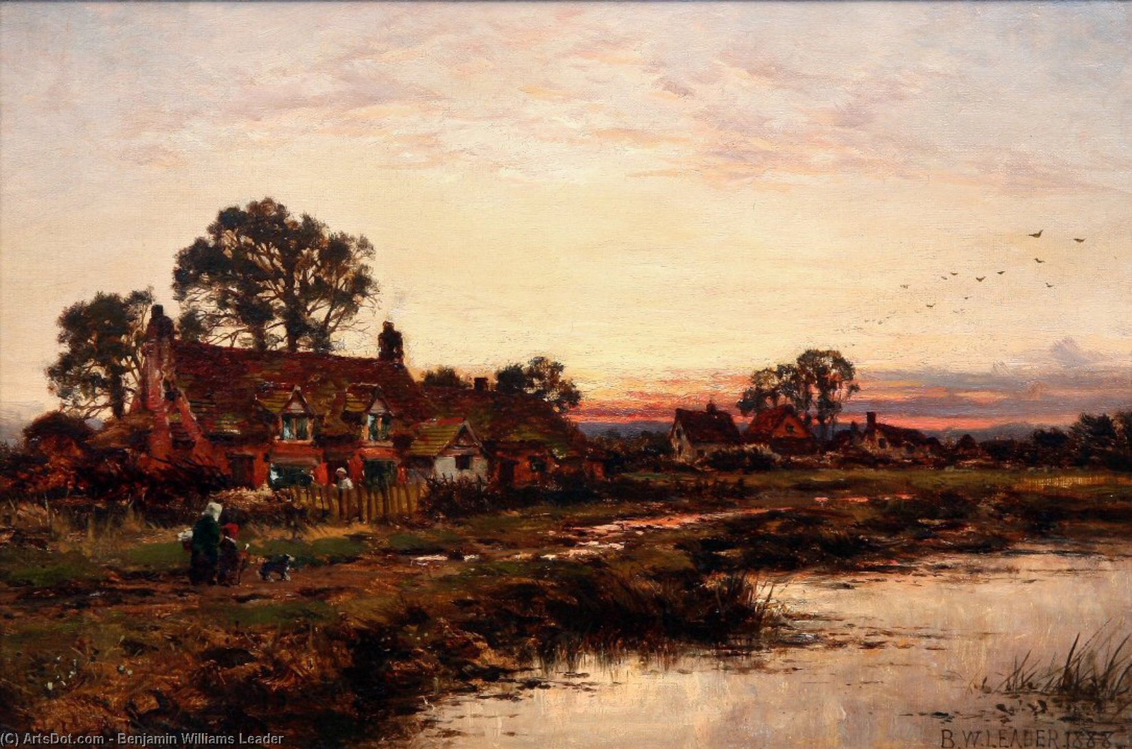 Wikioo.org - The Encyclopedia of Fine Arts - Painting, Artwork by Benjamin Williams Leader - WORCESTERSHIRE RIVERSIDE COTTAGES