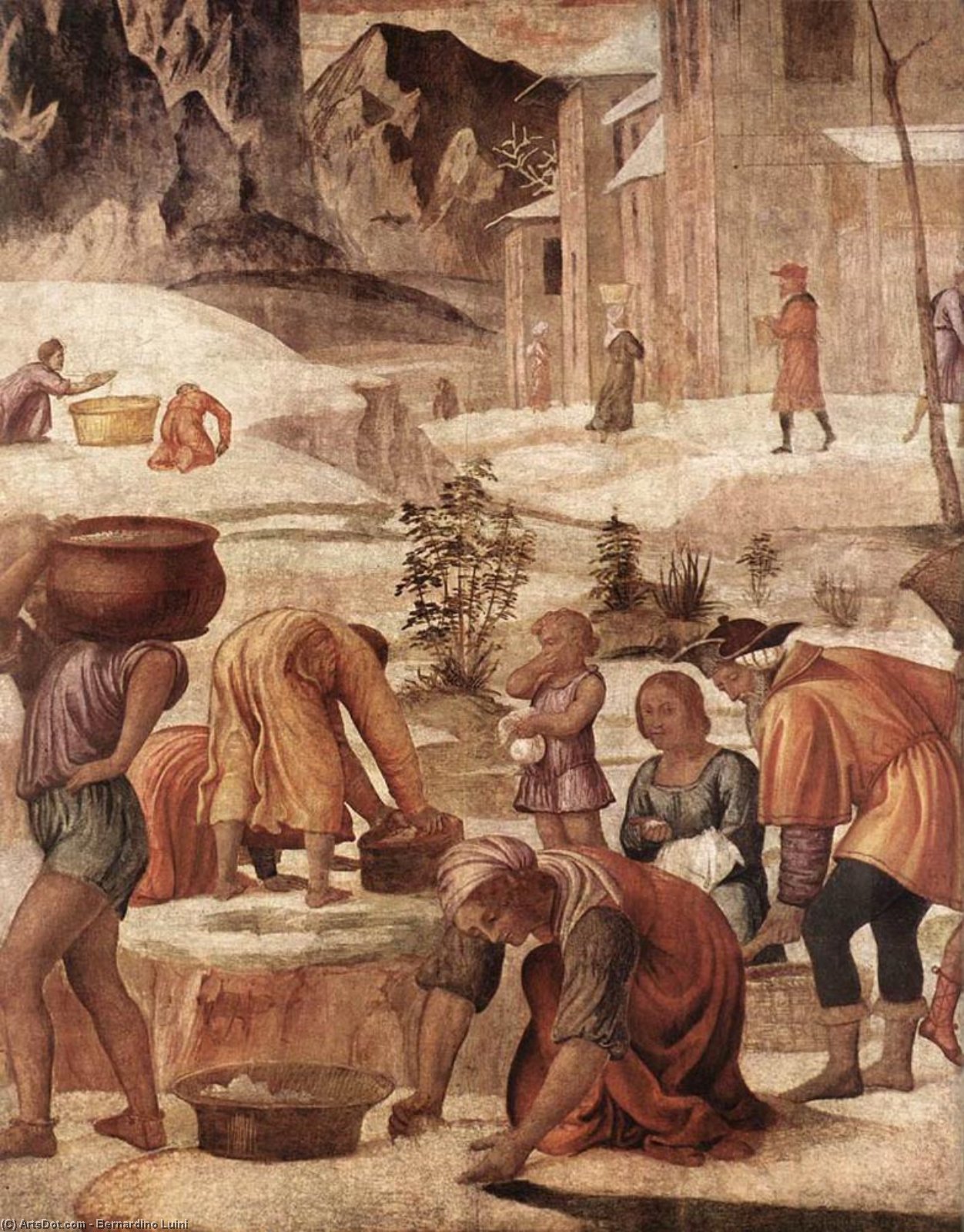 Wikoo.org - موسوعة الفنون الجميلة - اللوحة، العمل الفني Bernardino Luini - The Gathering of the Manna