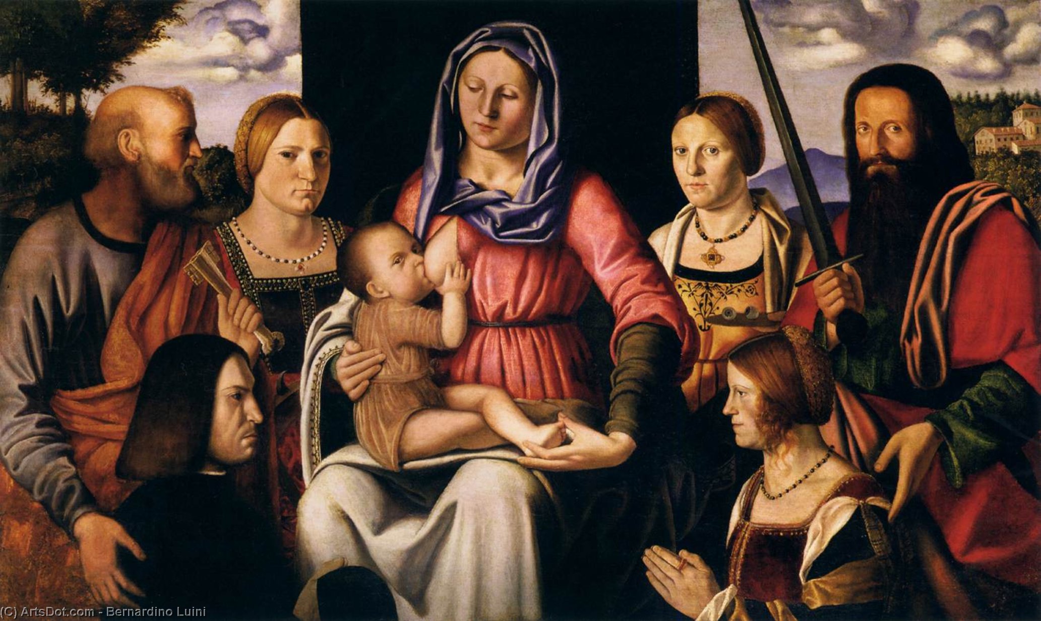 WikiOO.org – 美術百科全書 - 繪畫，作品 Bernardino Luini -  圣母子  与  圣人 和  捐助者