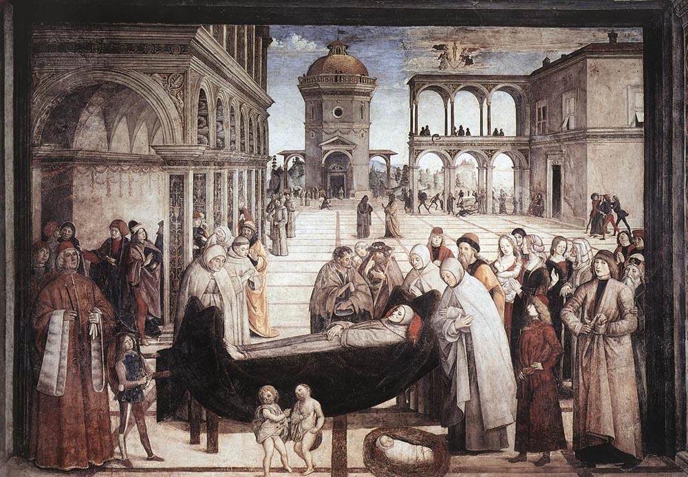 Wikioo.org - The Encyclopedia of Fine Arts - Painting, Artwork by Bernardino Di Betto (Pintoricchio) - Death of St Bernadine