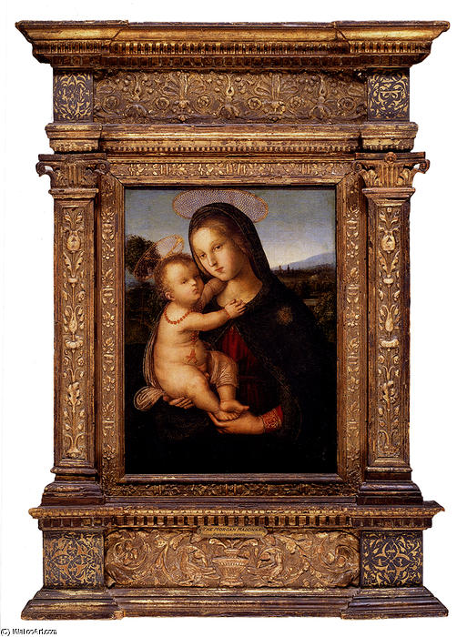 Wikioo.org - The Encyclopedia of Fine Arts - Painting, Artwork by Bernardino Di Betto (Pintoricchio) - The Madonna and child before a landscape