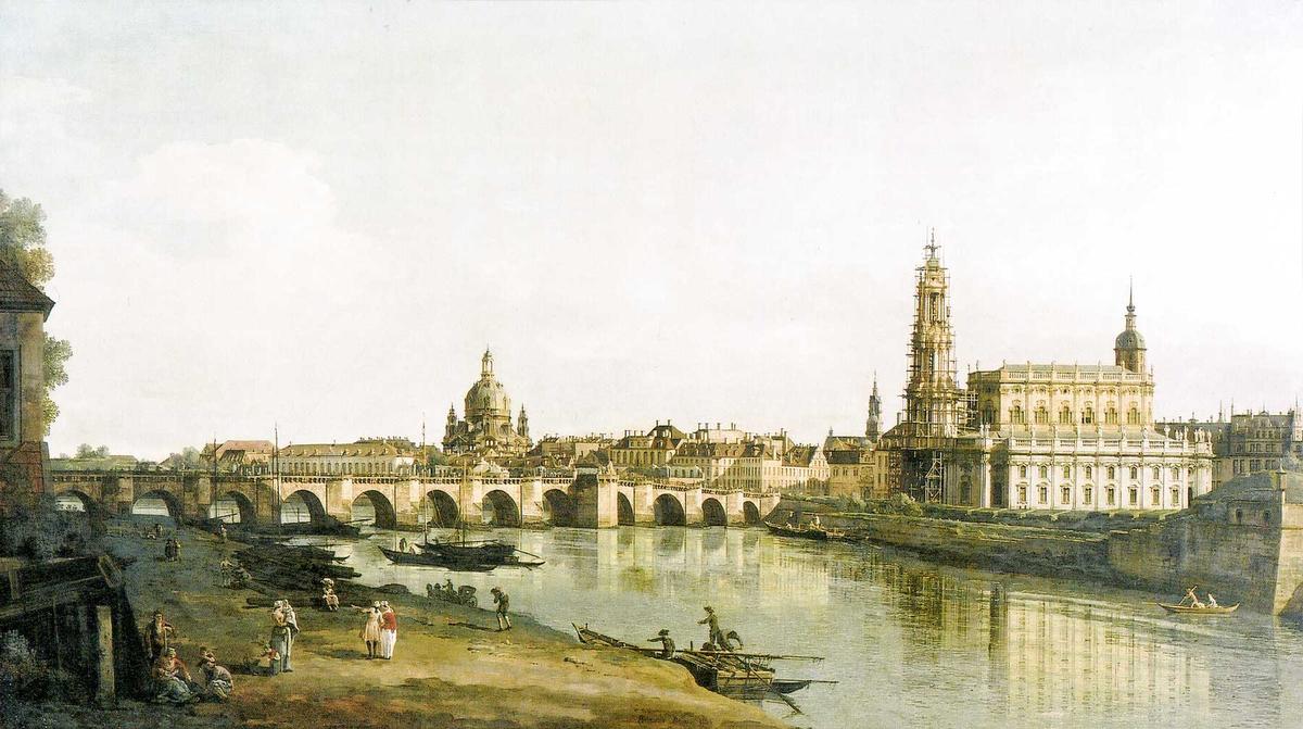 WikiOO.org - Encyclopedia of Fine Arts - Festés, Grafika Bernardo Bellotto - Dresden-Elbe-Augustusbrücke
