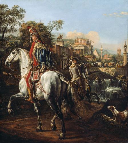 WikiOO.org - Encyclopedia of Fine Arts - Maleri, Artwork Bernardo Bellotto - Reiterbildnis eines Husarenoffiziers
