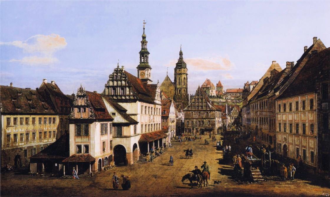 Wikioo.org - The Encyclopedia of Fine Arts - Painting, Artwork by Bernardo Bellotto - The Marketplace at Pirna