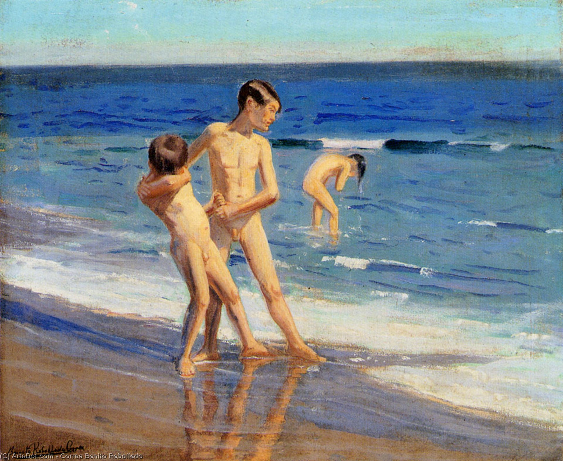 Wikioo.org - The Encyclopedia of Fine Arts - Painting, Artwork by Correa Benito Rebolledo - Boys At The Beach