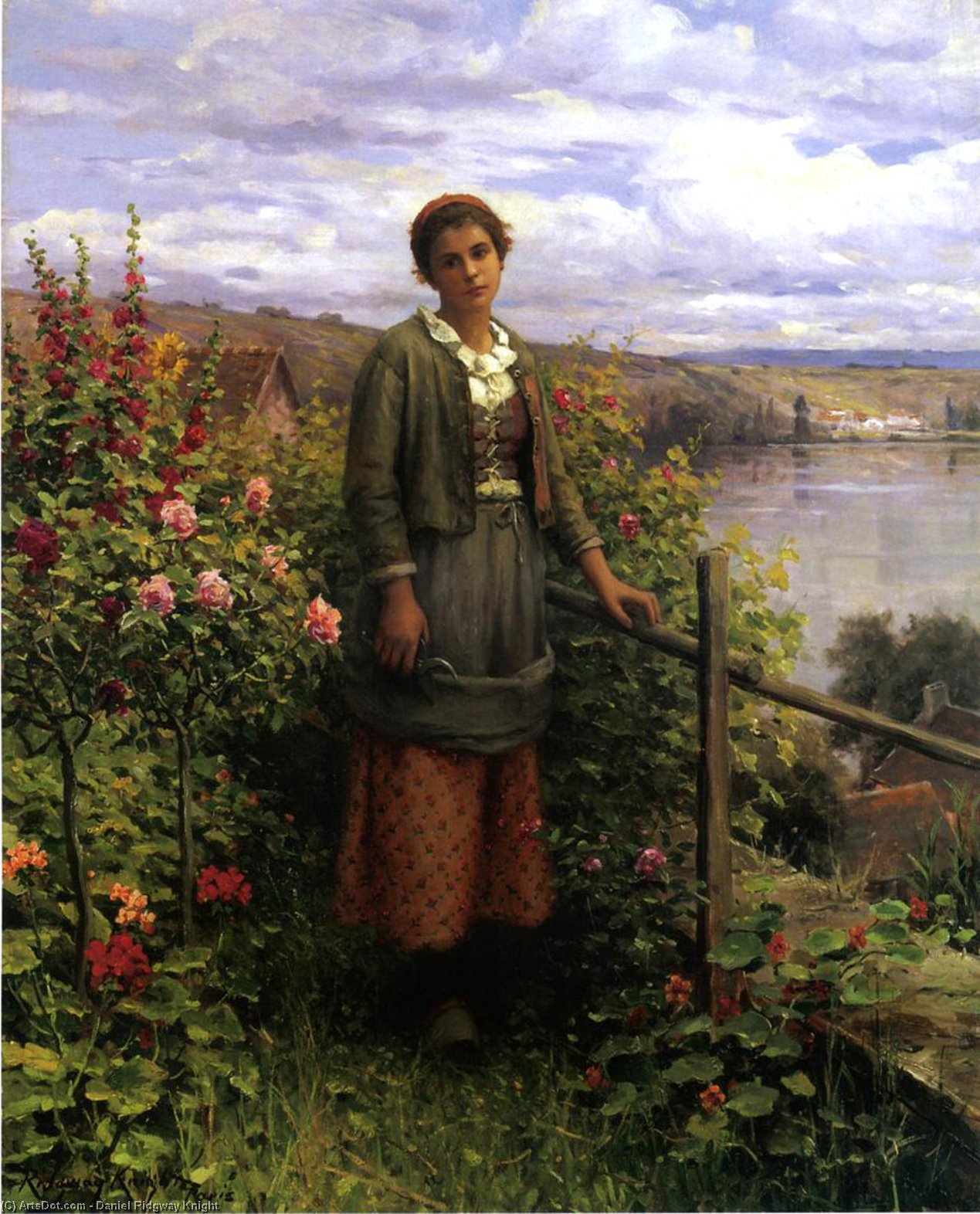 Wikioo.org - The Encyclopedia of Fine Arts - Painting, Artwork by Daniel Ridgway Knight - In Her Garden