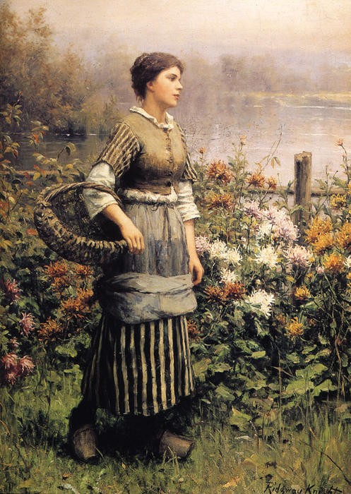 Wikioo.org - The Encyclopedia of Fine Arts - Painting, Artwork by Daniel Ridgway Knight - Maid Among the Flowers