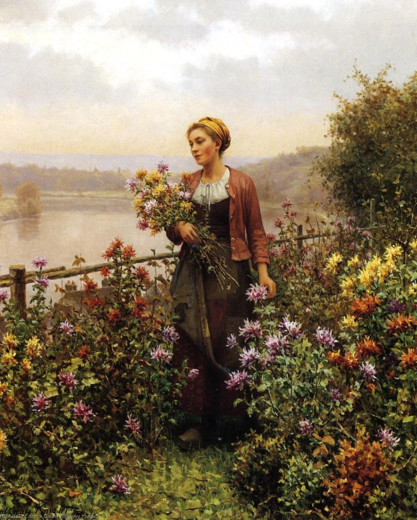Wikioo.org - The Encyclopedia of Fine Arts - Painting, Artwork by Daniel Ridgway Knight - Woman in a Garden
