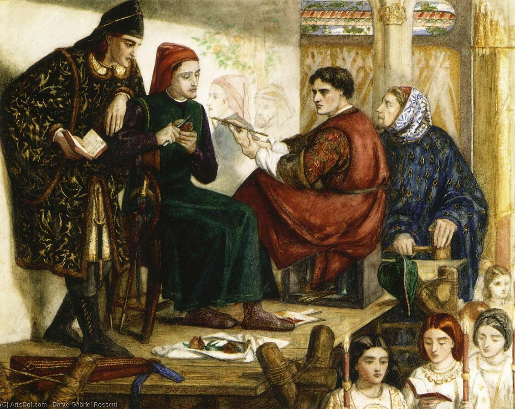 Wikioo.org - The Encyclopedia of Fine Arts - Painting, Artwork by Dante Gabriel Rossetti - Giotto Painting the Portrait of Dante
