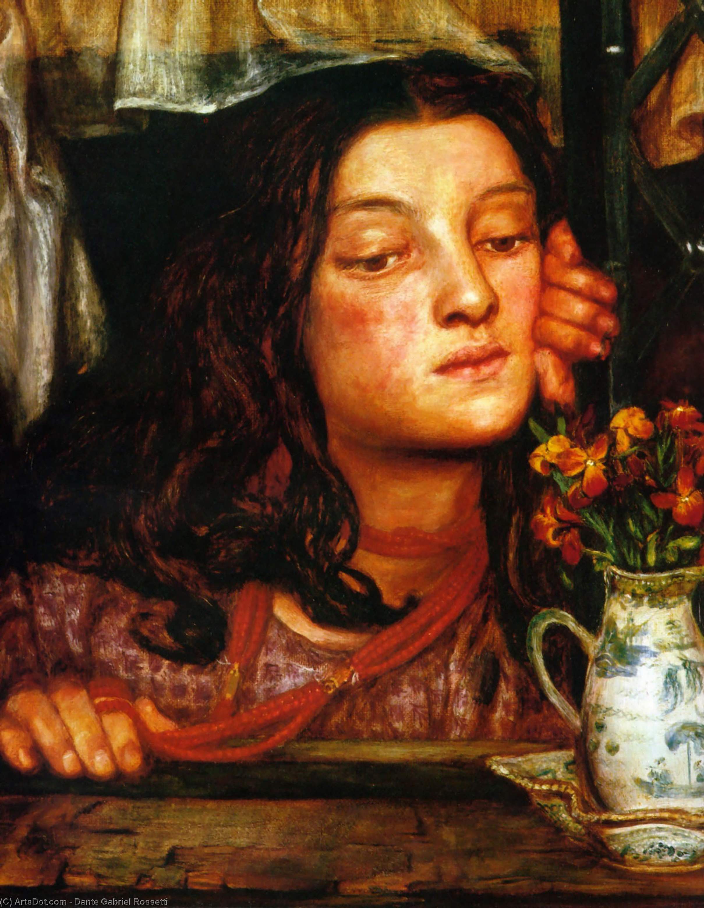 WikiOO.org - Enciklopedija dailės - Tapyba, meno kuriniai Dante Gabriel Rossetti - Girl at a Lattice