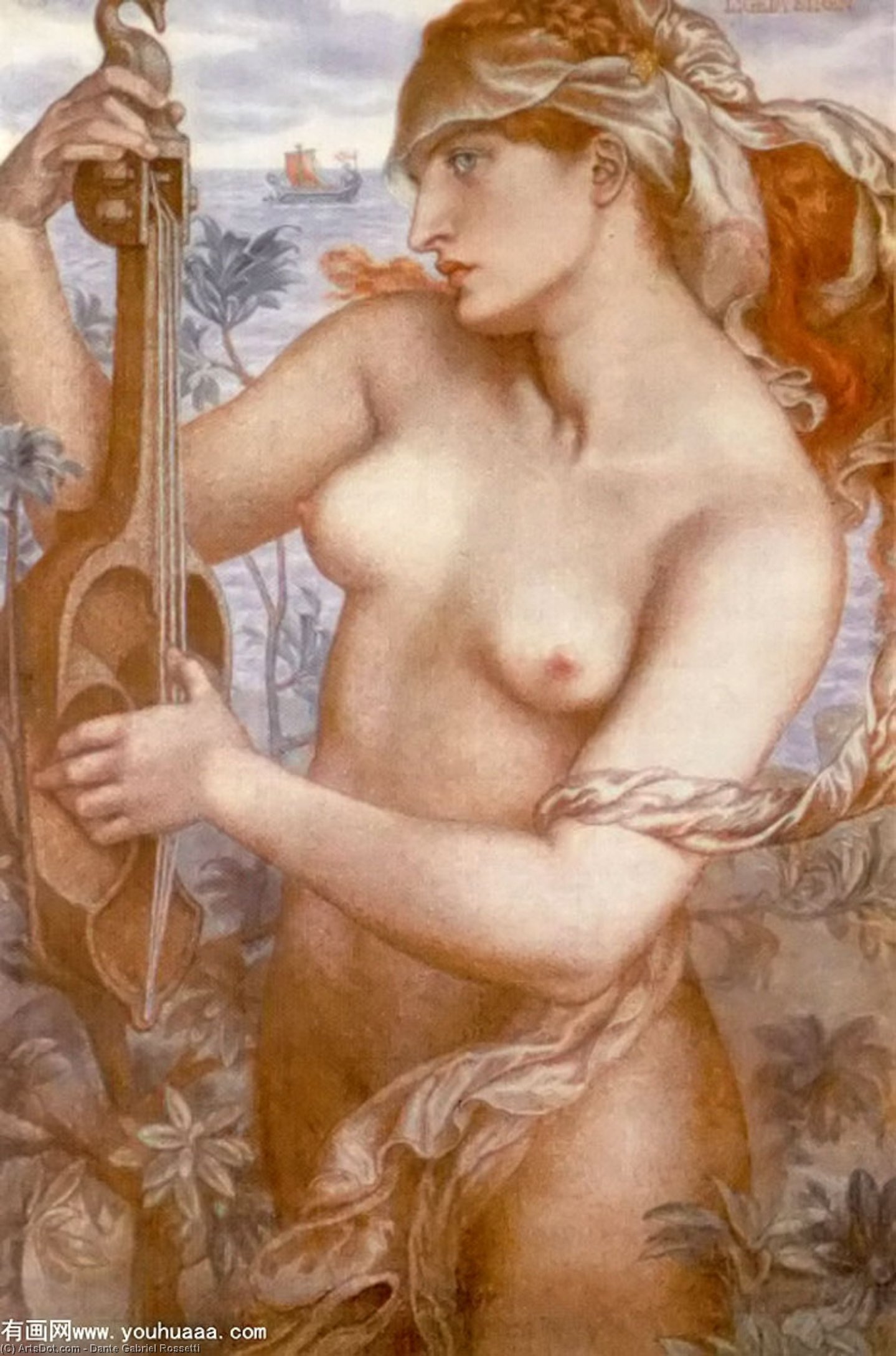 Wikoo.org - موسوعة الفنون الجميلة - اللوحة، العمل الفني Dante Gabriel Rossetti - Ligeia Siren