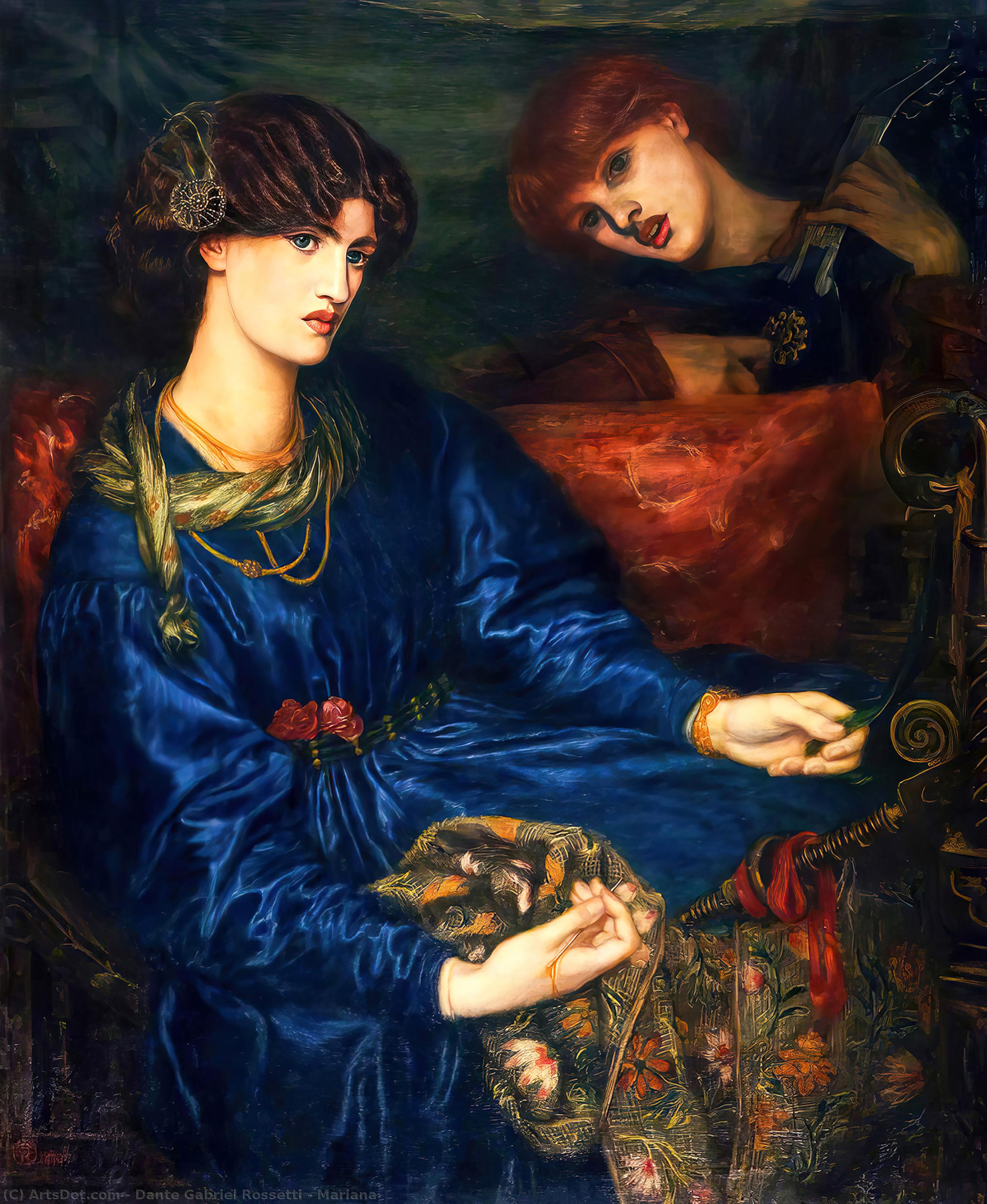 WikiOO.org - Encyclopedia of Fine Arts - Malba, Artwork Dante Gabriel Rossetti - Mariana