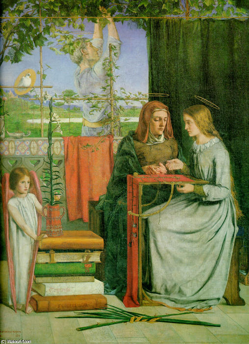 Wikoo.org - موسوعة الفنون الجميلة - اللوحة، العمل الفني Dante Gabriel Rossetti - The Childhood of Mary Virgin