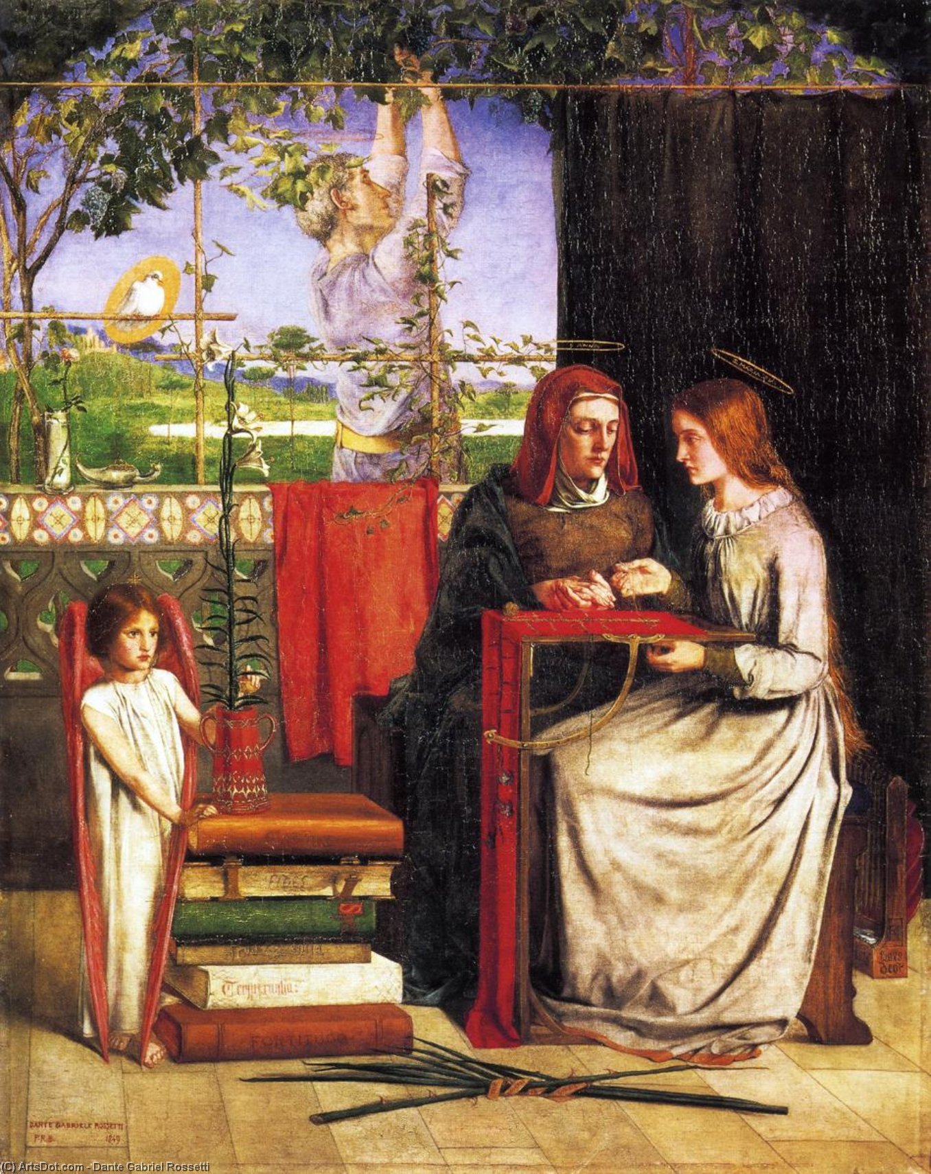 Wikioo.org - The Encyclopedia of Fine Arts - Painting, Artwork by Dante Gabriel Rossetti - The Girlhood of Mary Virgin