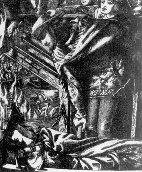 Wikoo.org - موسوعة الفنون الجميلة - اللوحة، العمل الفني Dante Gabriel Rossetti - The Lady of Shalott