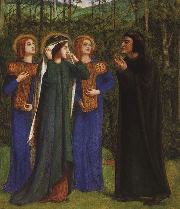 WikiOO.org - Encyclopedia of Fine Arts - Maleri, Artwork Dante Gabriel Rossetti - The Meeting of Dante and Beatrice in Paradise