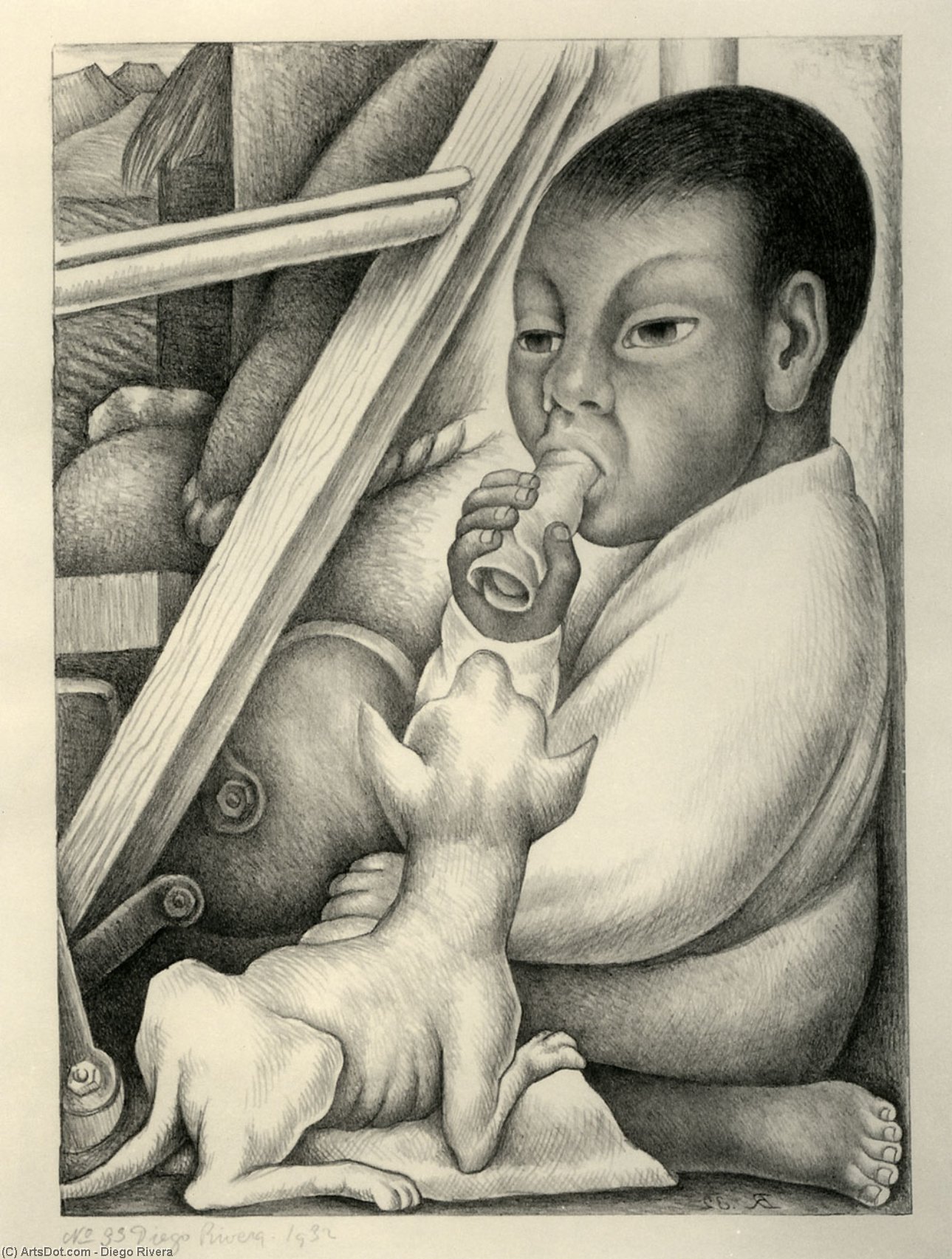 WikiOO.org - Encyclopedia of Fine Arts - Lukisan, Artwork Diego Rivera - Boy and Dog