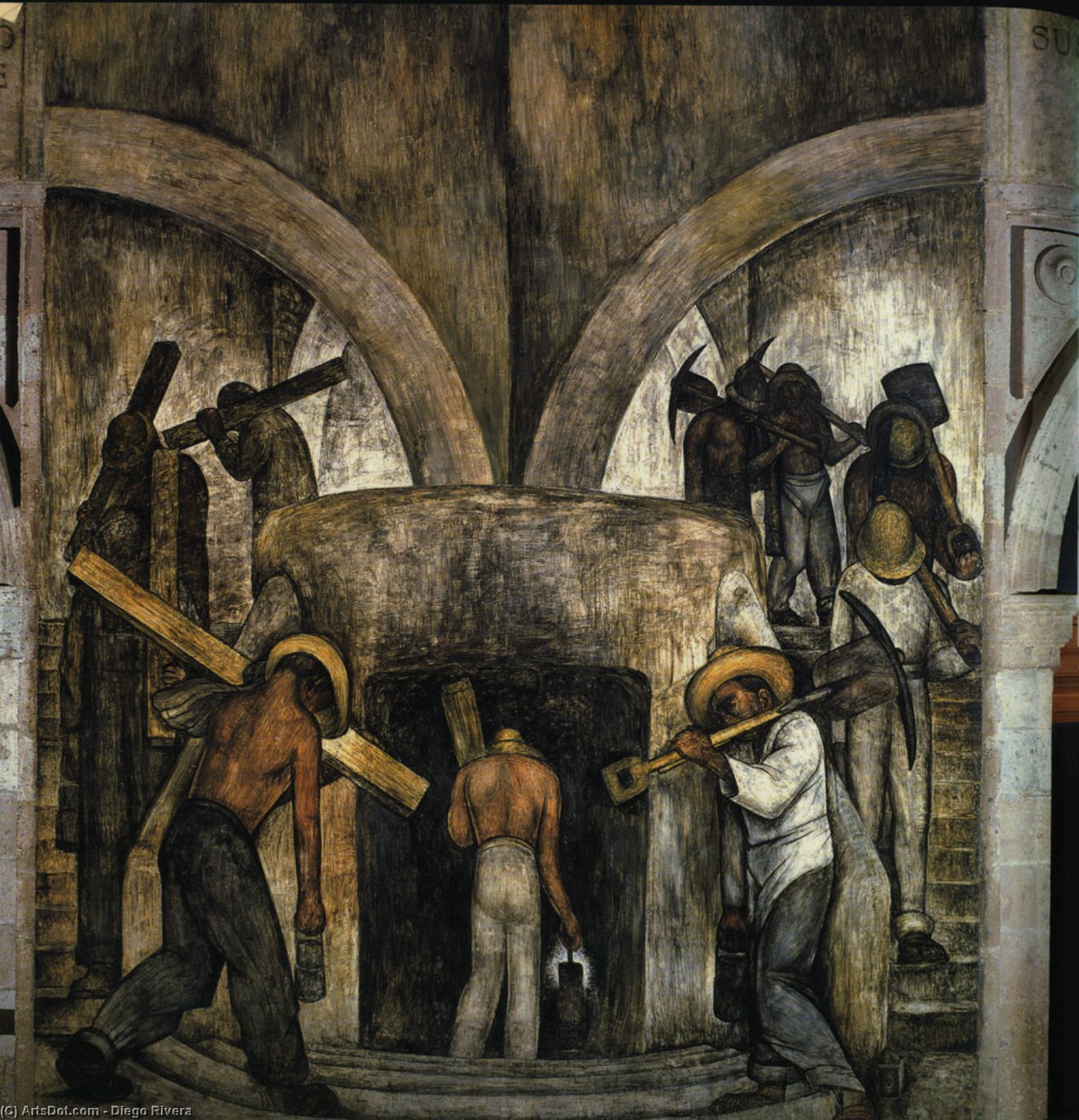 WikiOO.org - Εγκυκλοπαίδεια Καλών Τεχνών - Ζωγραφική, έργα τέχνης Diego Rivera - Entering the Mine