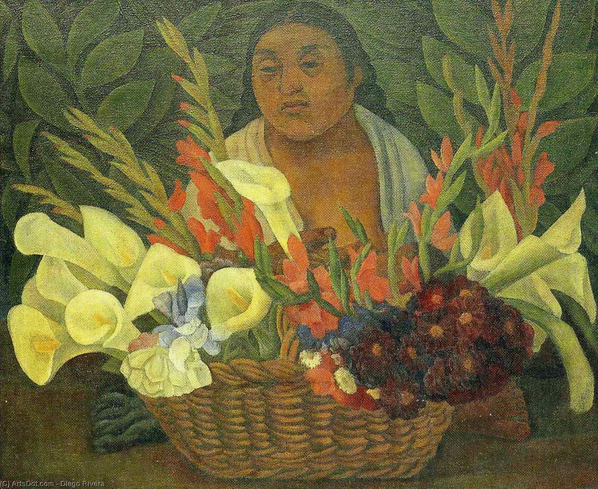 WikiOO.org - Encyclopedia of Fine Arts - Lukisan, Artwork Diego Rivera - Flower Seller 2