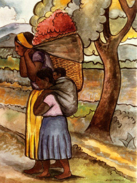Wikioo.org - The Encyclopedia of Fine Arts - Painting, Artwork by Diego Rivera - Flower Vendor With Child