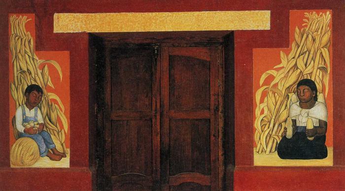 Wikioo.org – L'Enciclopedia delle Belle Arti - Pittura, Opere di Diego Rivera - granturco ragazzo  e le  granturco  donna  con  mais  gambi