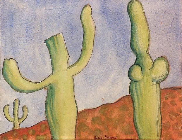 Wikioo.org - สารานุกรมวิจิตรศิลป์ - จิตรกรรม Diego Rivera - Landscape with Cacti 1
