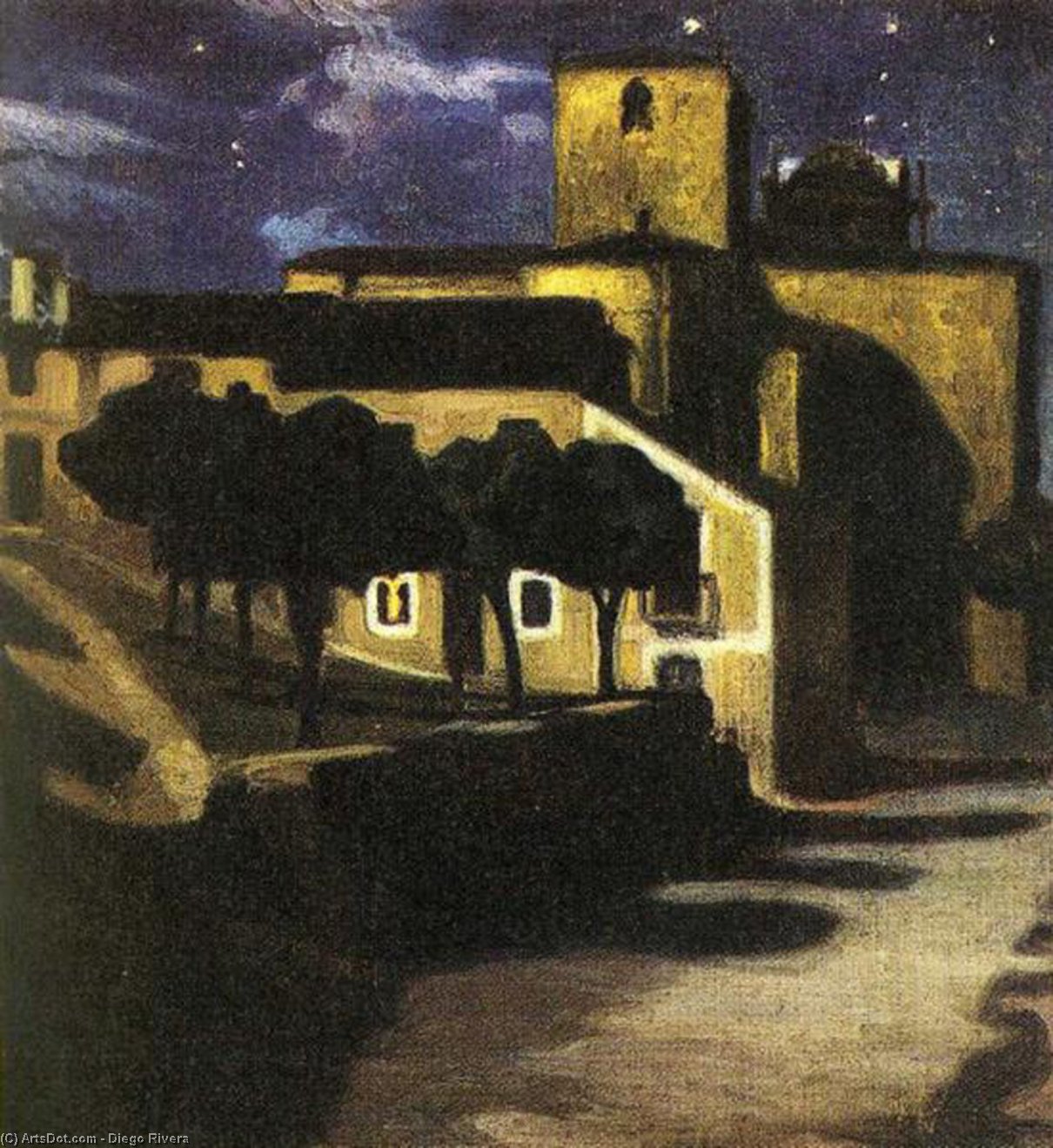 WikiOO.org – 美術百科全書 - 繪畫，作品 Diego Rivera - 阿维拉夜景