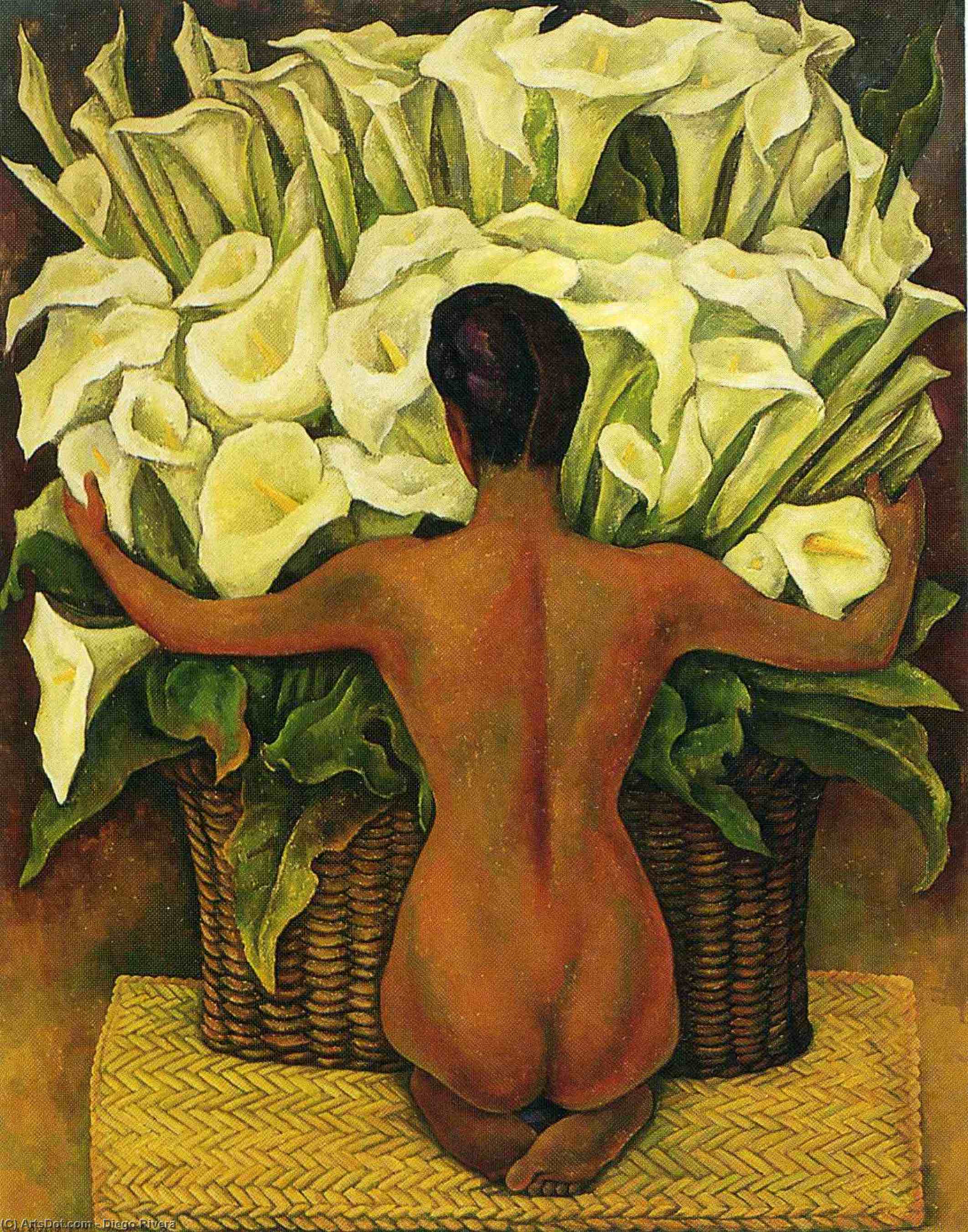 Wikoo.org - موسوعة الفنون الجميلة - اللوحة، العمل الفني Diego Rivera - Nude with Calla Lilies