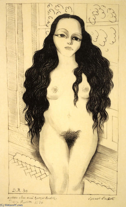 Wikioo.org – La Enciclopedia de las Bellas Artes - Pintura, Obras de arte de Diego Rivera - Desnuda con el pelo largo (Dolores Olmedo)