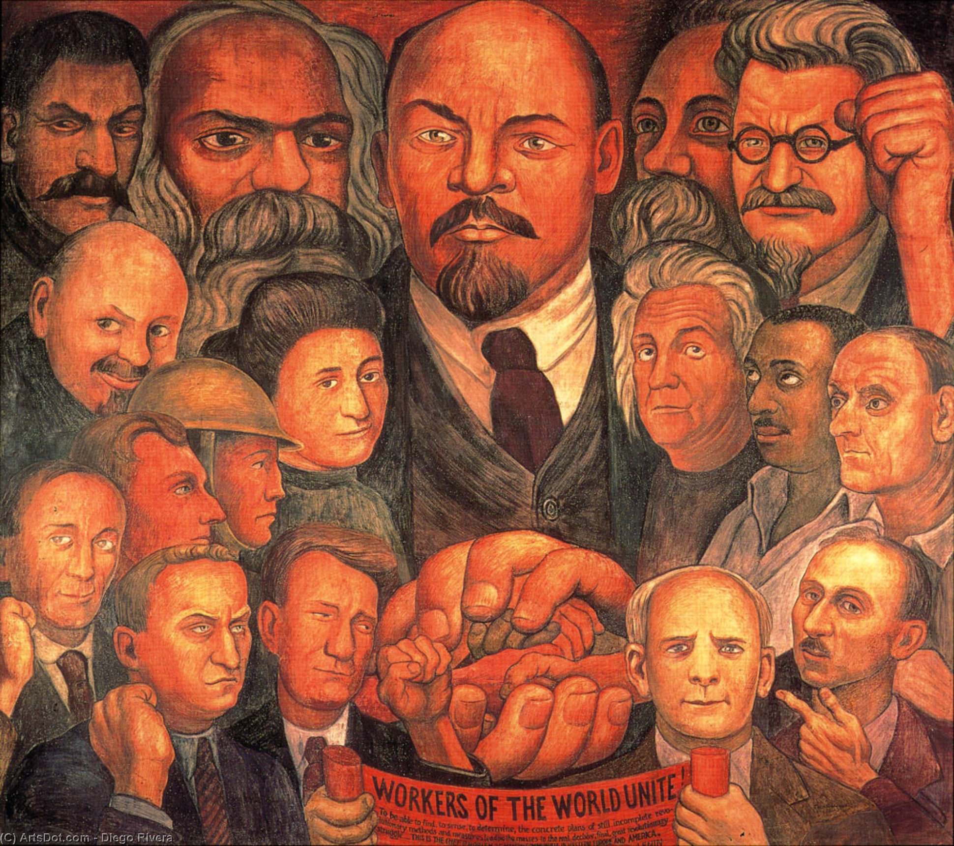 Wikoo.org - موسوعة الفنون الجميلة - اللوحة، العمل الفني Diego Rivera - Proletarian Unity