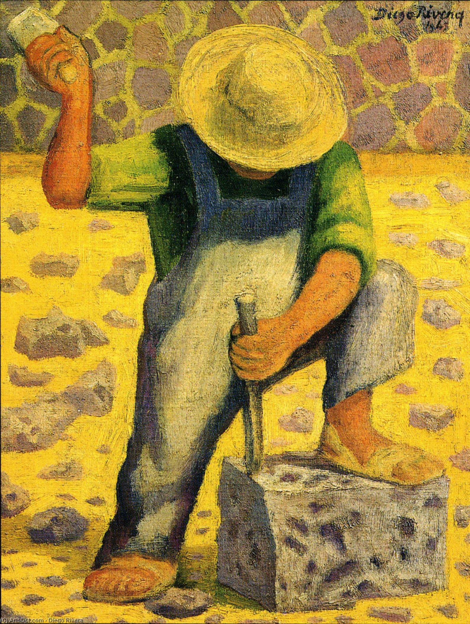 Wikoo.org - موسوعة الفنون الجميلة - اللوحة، العمل الفني Diego Rivera - Stone Worker (Picapedero)