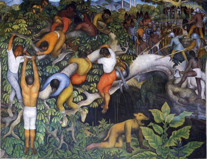Wikoo.org - موسوعة الفنون الجميلة - اللوحة، العمل الفني Diego Rivera - The History of Cuernavaca and Morelos - Crossing the Barranca