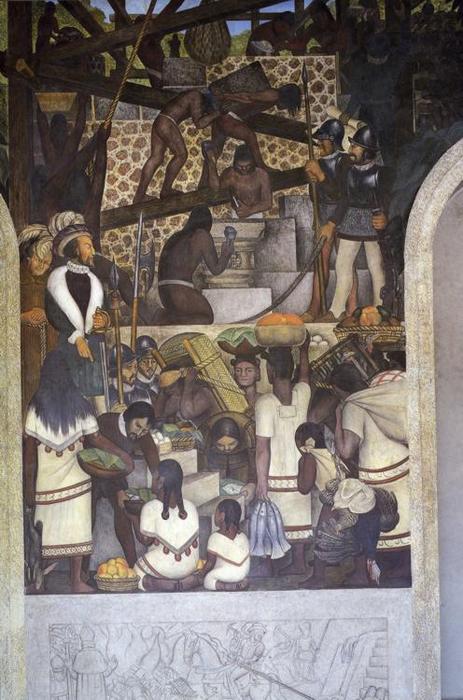 Wikioo.org - The Encyclopedia of Fine Arts - Painting, Artwork by Diego Rivera - The History of Cuernavaca and Morelos - The Enslavement of the Indian and Constructiong the Cortez Palace 1