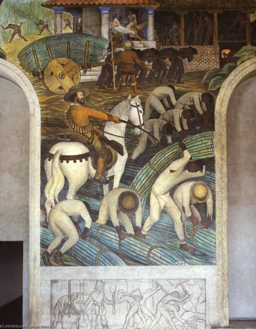 Wikioo.org - The Encyclopedia of Fine Arts - Painting, Artwork by Diego Rivera - The History of Cuernavaca and Morelos - The Enslavement of the Indian and Constructiong the Cortez Palace