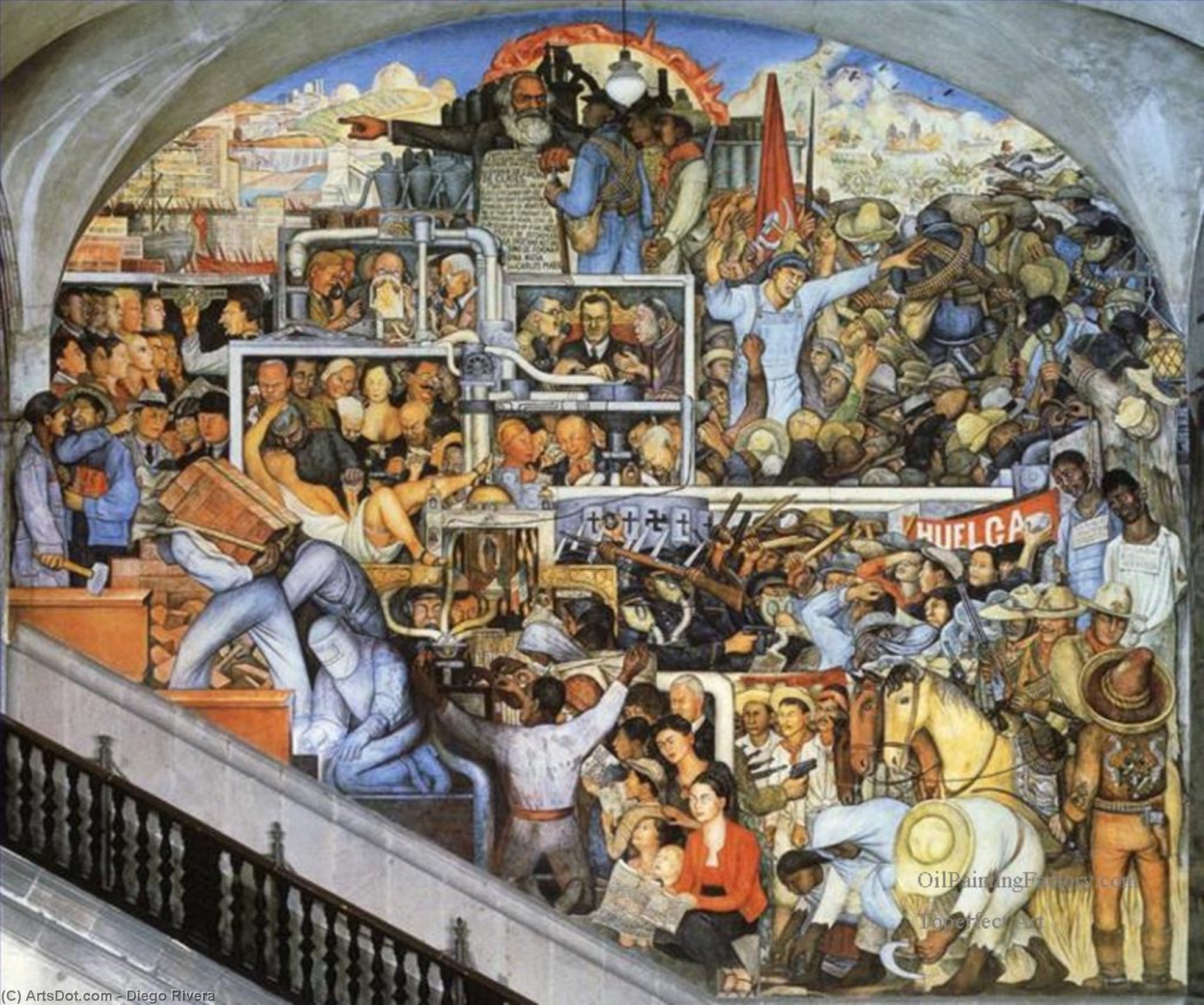 Wikoo.org - موسوعة الفنون الجميلة - اللوحة، العمل الفني Diego Rivera - The History of Mexico - The World of Today and Tomorrow