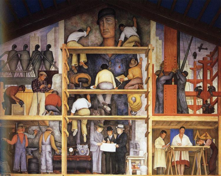 WikiOO.org – 美術百科全書 - 繪畫，作品 Diego Rivera - 壁画的制作，显示一个城市的建筑