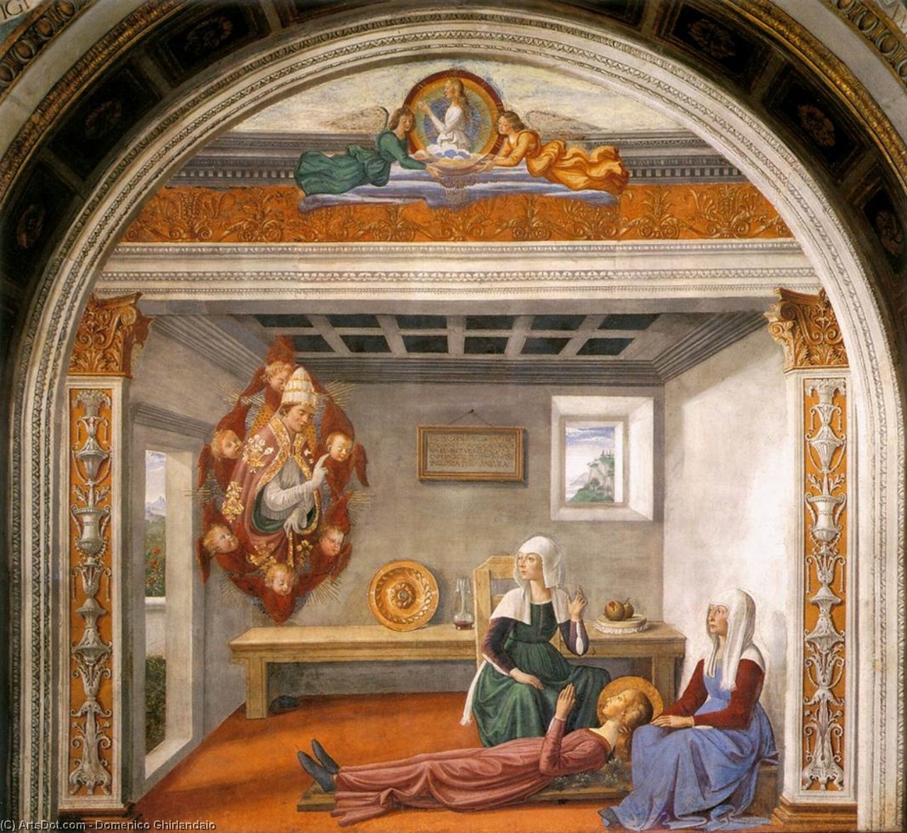Wikioo.org - The Encyclopedia of Fine Arts - Painting, Artwork by Domenico Ghirlandaio - Announcement of Death to St Fina