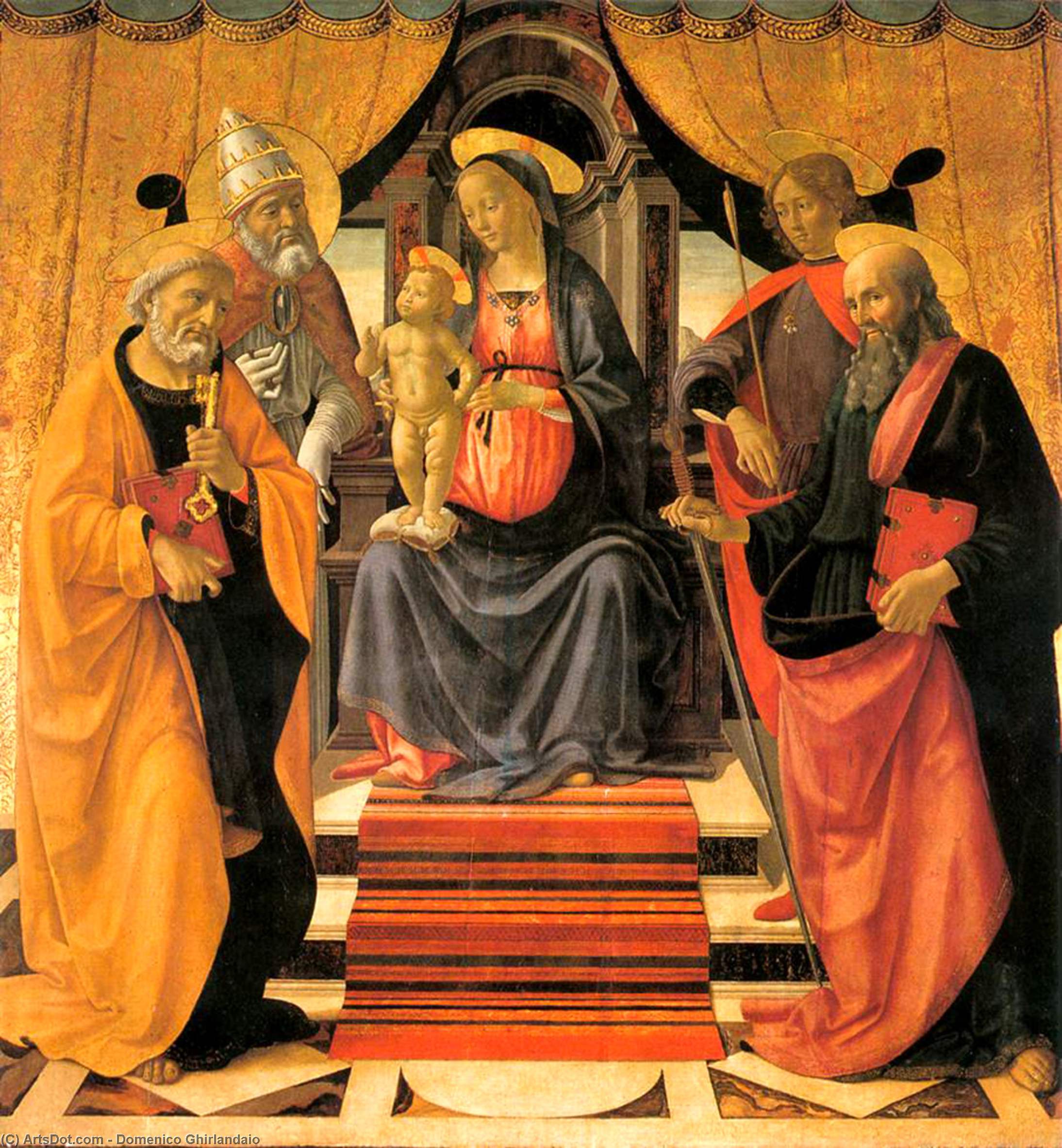 Wikioo.org - The Encyclopedia of Fine Arts - Painting, Artwork by Domenico Ghirlandaio - Madonna and Child Enthroned with Saints 1