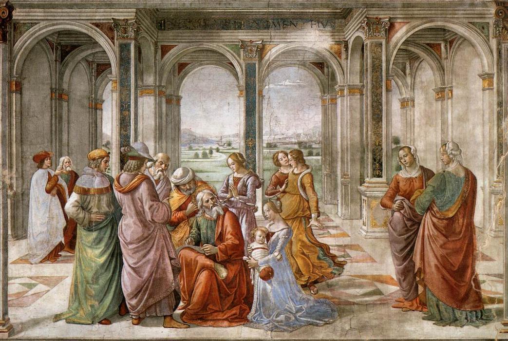 Wikioo.org - The Encyclopedia of Fine Arts - Painting, Artwork by Domenico Ghirlandaio - Zacharias Writes Down the Name of his Son