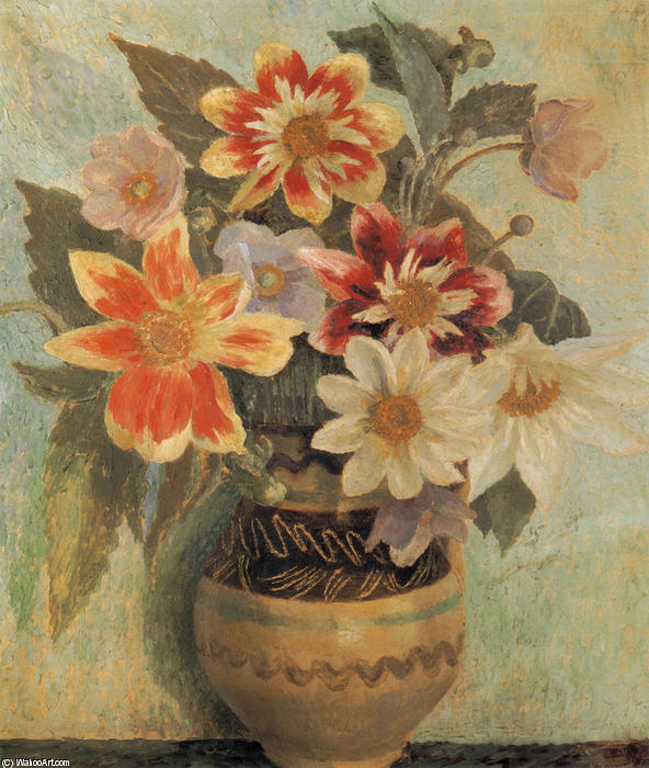 WikiOO.org - Encyclopedia of Fine Arts - Malba, Artwork Dora De Houghton Carrington - Dahlias