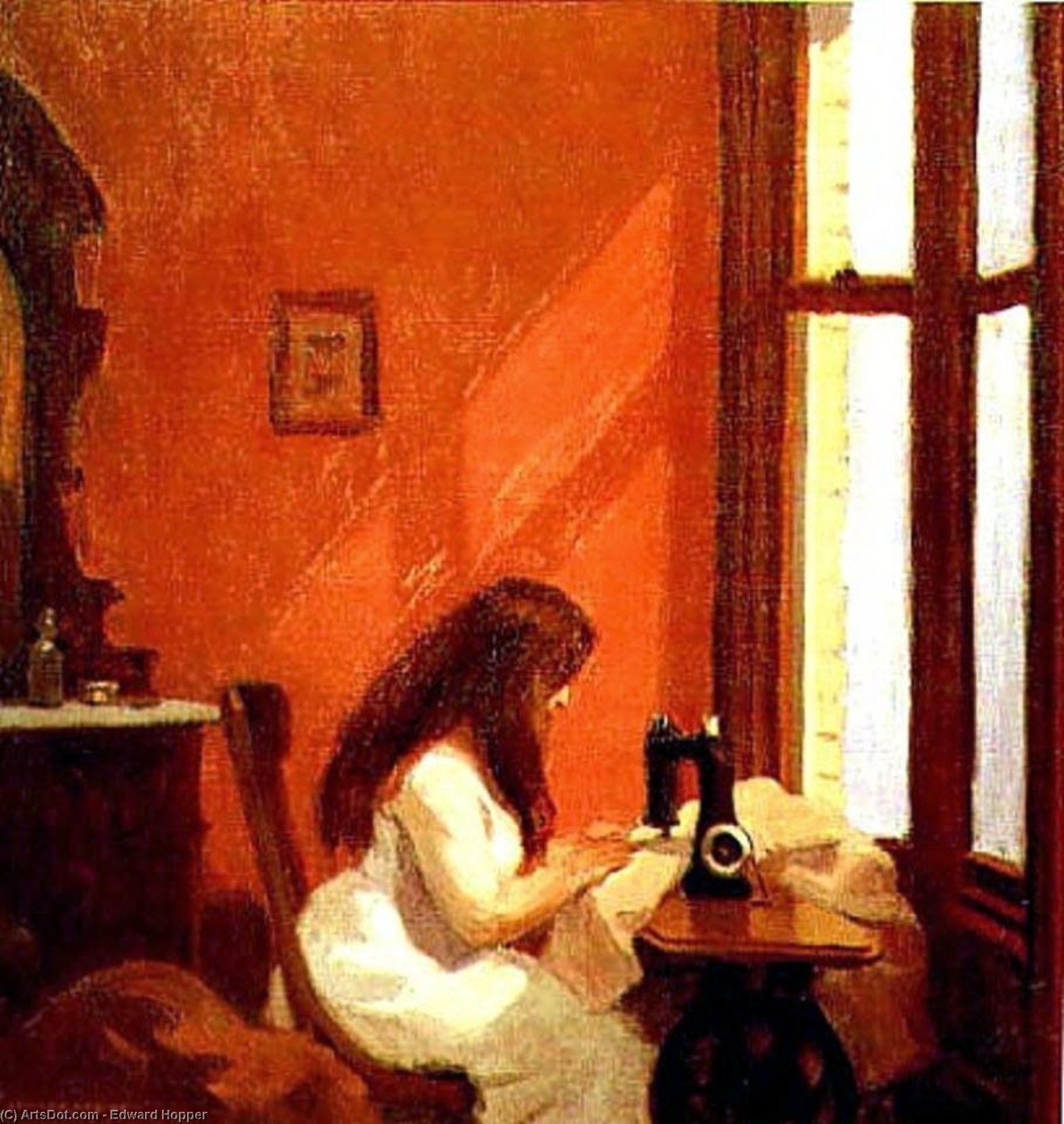 WikiOO.org - אנציקלופדיה לאמנויות יפות - ציור, יצירות אמנות Edward Hopper - Girl at Sewing Machine