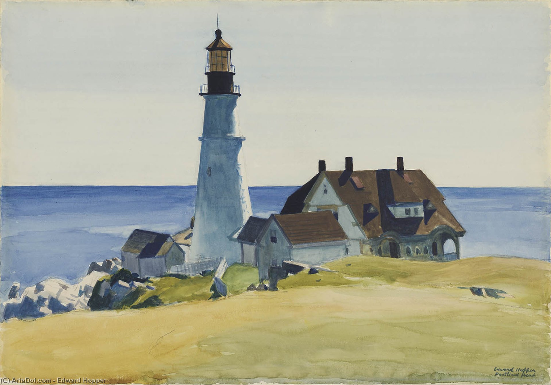 Wikioo.org - สารานุกรมวิจิตรศิลป์ - จิตรกรรม Edward Hopper - Lighthouse and Building, Portland