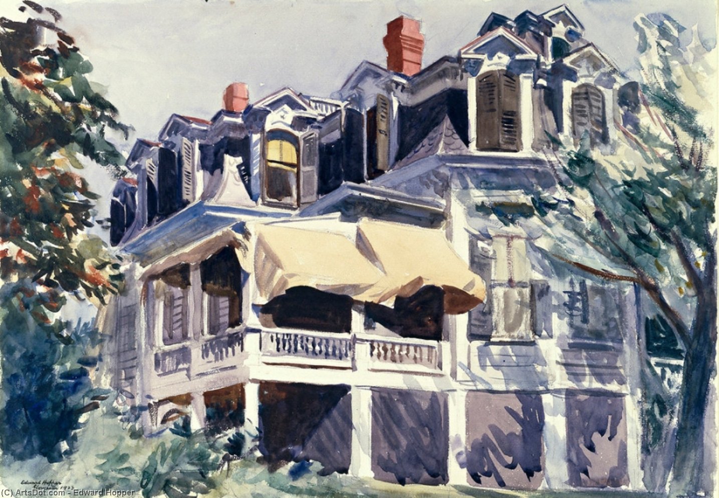 WikiOO.org - Enciclopédia das Belas Artes - Pintura, Arte por Edward Hopper - The Mansard Roof