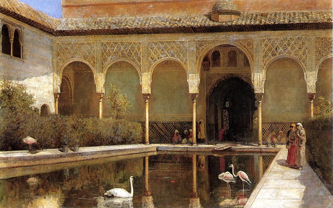 Wikoo.org - موسوعة الفنون الجميلة - اللوحة، العمل الفني Edwin Lord Weeks - A Court in The Alhambra in the Time of the Moors