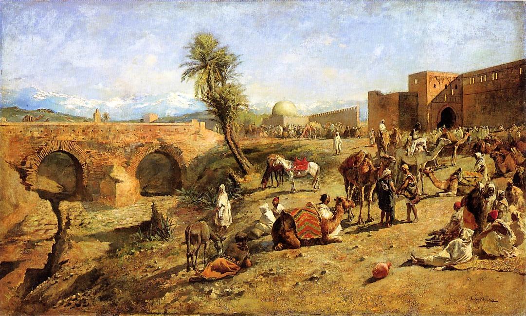 Wikioo.org - The Encyclopedia of Fine Arts - Painting, Artwork by Edwin Lord Weeks - Arrival of a Caravan Outside The City of Morocco