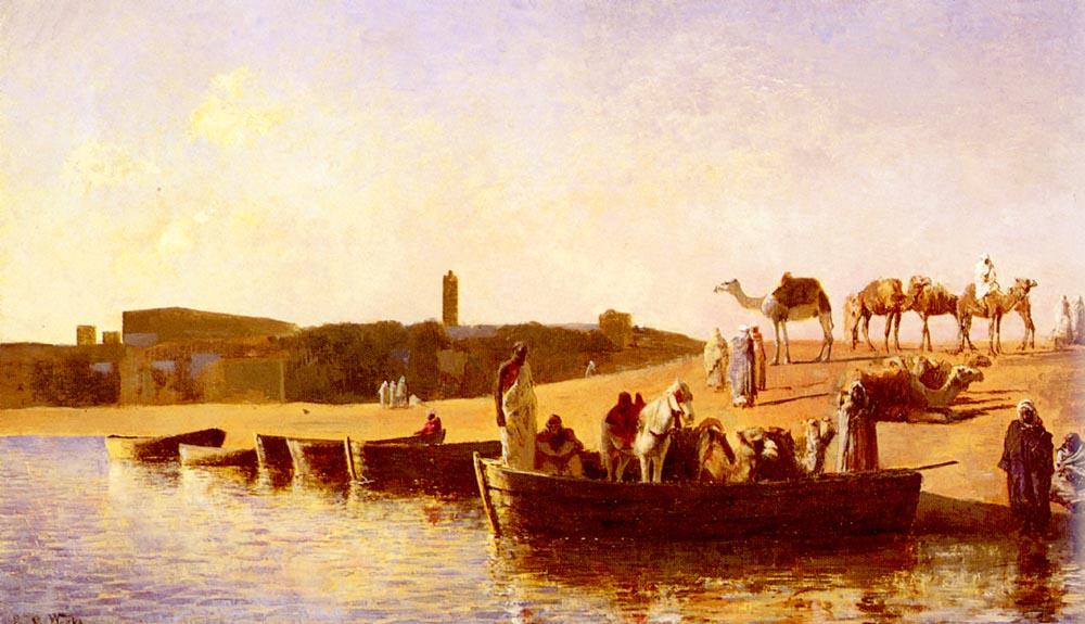 WikiOO.org - Енциклопедия за изящни изкуства - Живопис, Произведения на изкуството Edwin Lord Weeks - At The River Crossing