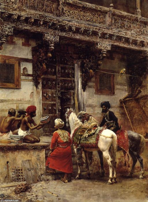 Wikioo.org - The Encyclopedia of Fine Arts - Painting, Artwork by Edwin Lord Weeks - Craftsman Selling Cases by a Teak-Wood Building, Ahmedabad